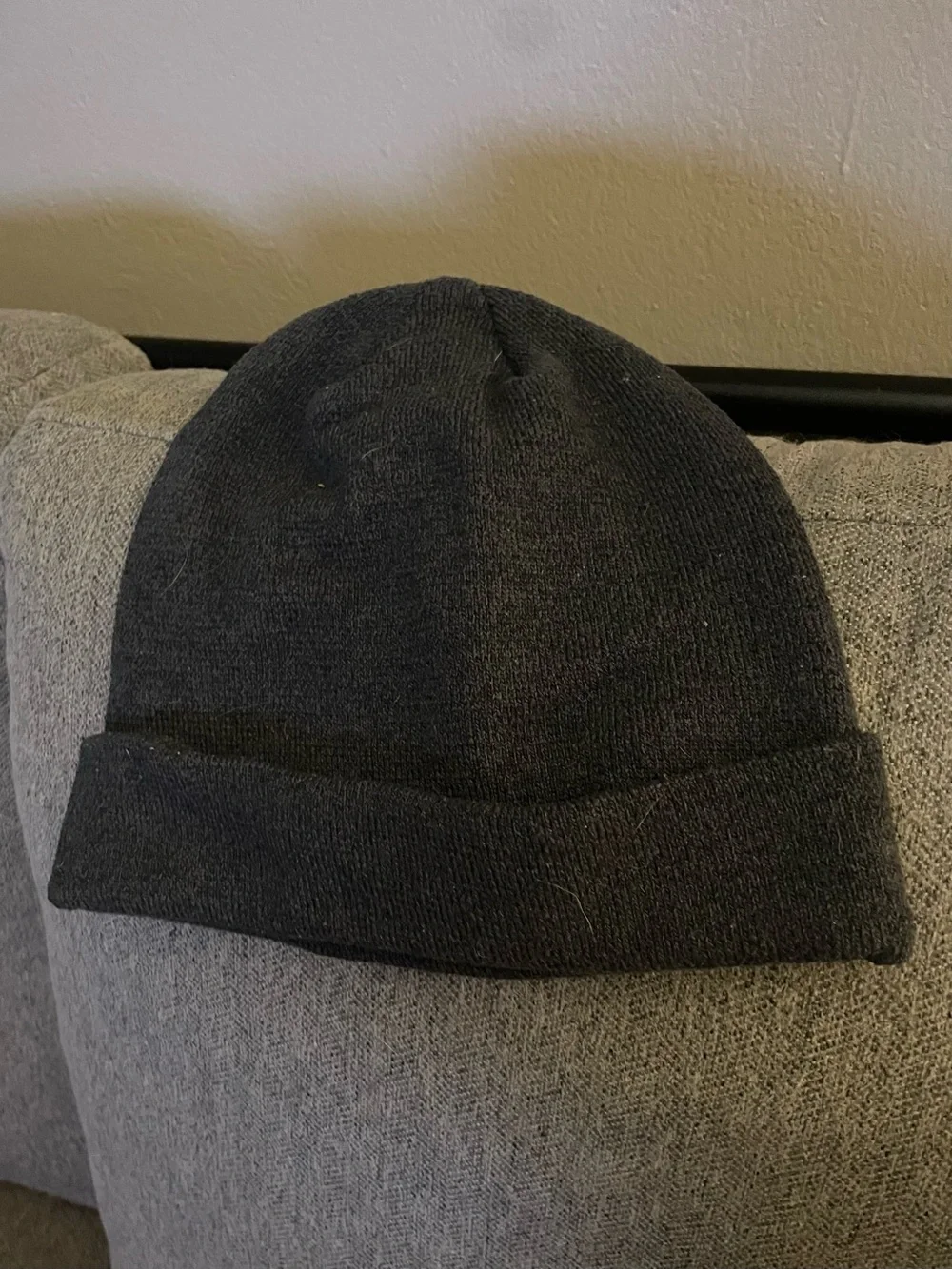 The North Face Men's Charcoal Knit Beanie with Brown Logo Patch